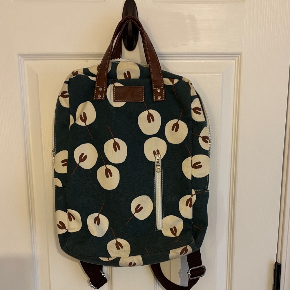Maika Green and Brown Apple Print Backpack